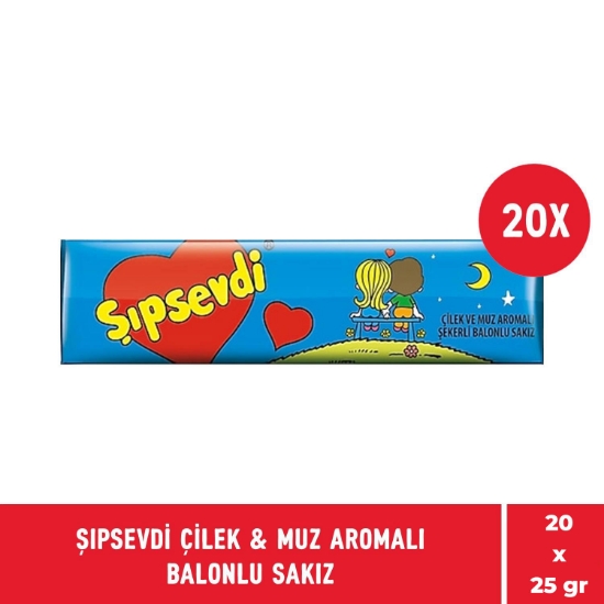 Şıpsevdi Çilek & Muz Aromalı Balonlu Nostaljik Sakız 25 gr - 20 Adet