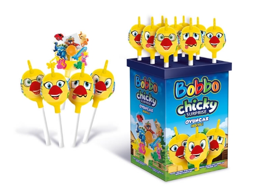 Bobbo Chicky Oyuncak Hediyeli Dev Lolipop Şeker 10 Gr (Standlı)