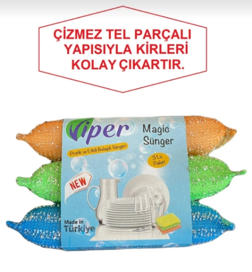 Viper 3'lü Farklı Renklerde Simli Magic Sünger