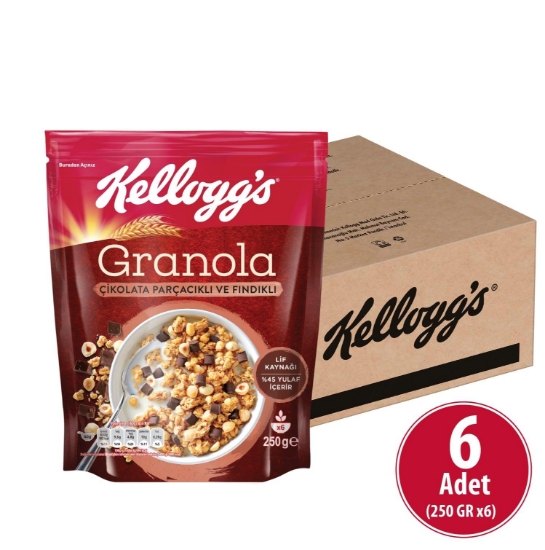 Kellogg's Çikolata Parçacıklı Ve Fındıklı Granola 250 Gr x 6 Adet