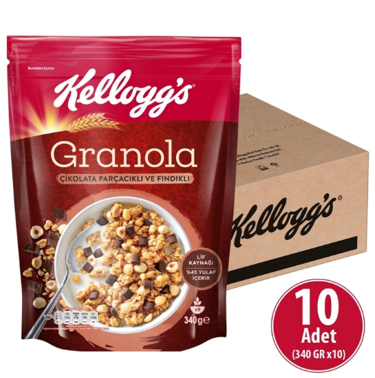 Kellogg's Çikolata Parçacıklı&Fındıklı Granola 340 gr x 10 Adet