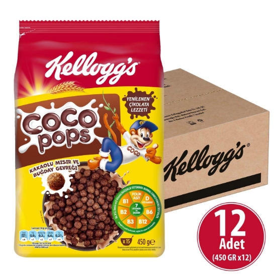 Kellogg's Coco Pops Topları 450 gr x 12 Adet, Lif, Demir Ve 7 Vit