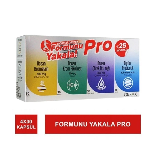 Orzax Ocean Formunu Yakala 4lü Set 30 Kapsül - Bromelain + Krom Pikolin