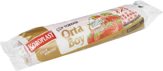 Koroplast Çöp Torbası Çilek Kokulu Ekstra Güçlü Büzgülü Orta Boy 15'li