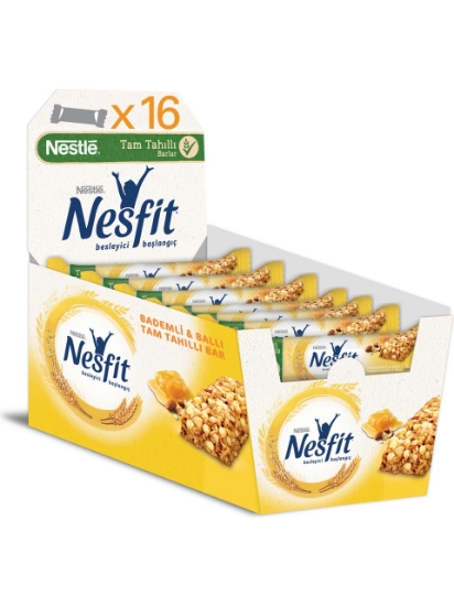 Nestle Nesfit Tam Tahıllı Bar 23,5 gr 16'lı Paket Badem & Ballı Şeker İlavesiz