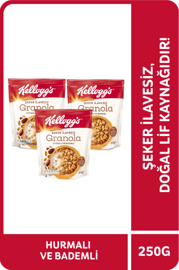 KELLOGG'S ŞEKER İLAVESİZ GRANOLA HURMALI VE BADEMLİ 250 GRAM x 3 