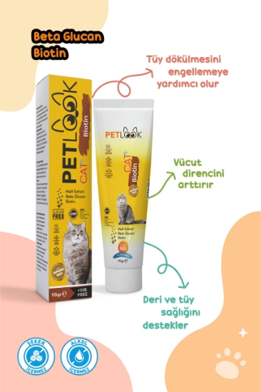 Petlook Kedi Tüy Dökümü Engelleyici Biotin Kedi Maltı, Kedi Vitamini, Kedi Ödülü