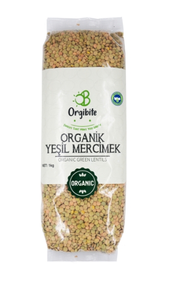 Orgibite Organik Yeşil Mercimek 1 kg  paket 