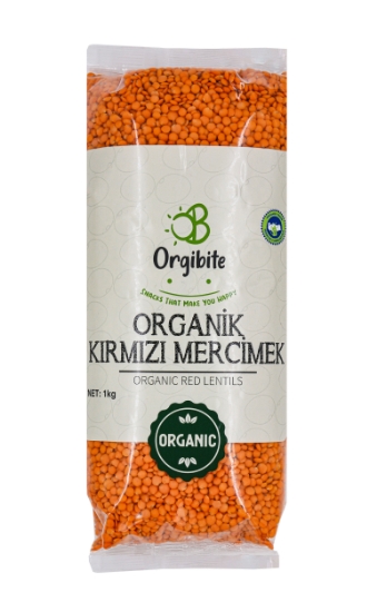 Orgibite Organik Kırmızı Mercimek 1 kg  paket 