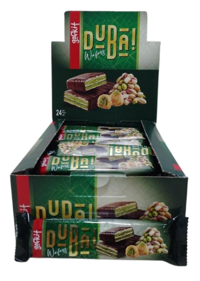 Gofkit Wafers Dubai Çikolata Kaplamalı Çıtır Kadayıflı Ve Antep Fıstık Kremalı Gofret 24'lü