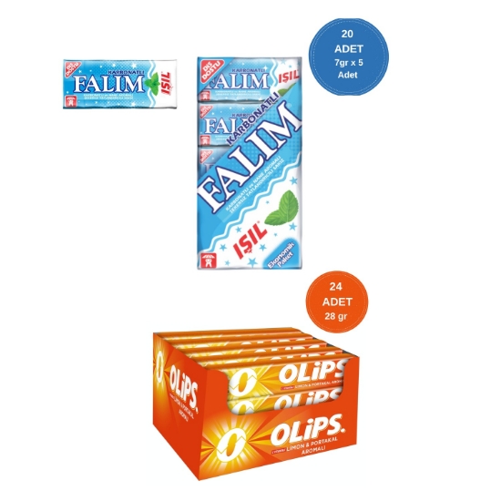 Falım (7gr x 5) x 20 - Olips (28gr x 24) Avantajlı Karbonatlı Sakız ve  Limon&Portakallı Şekerleme Paketi