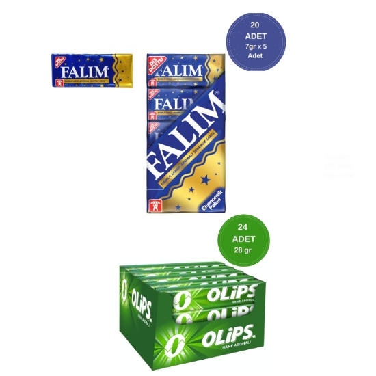 Falım (7gr x 5) x 20 - Olips (28gr x 24) Avantajlı Damla Sakız ve  Naneli Şekerleme Paketi