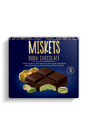 Miskets Dubai Çikolatası Bitter Antep Fıstıklı Çıtır Kadayıflı Dolgulu Tablet Çikolata 100 gr