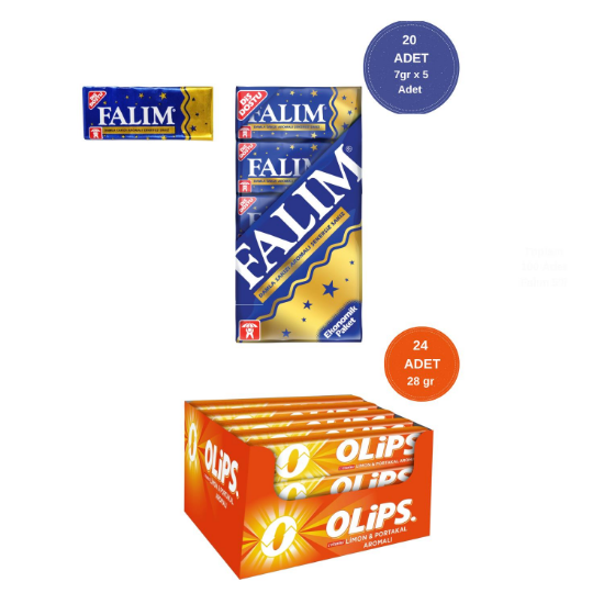 Falım (7gr x 5) x 20 - Olips (28gr x 24) Avantajlı Damla Sakız ve Şekerleme Paketi