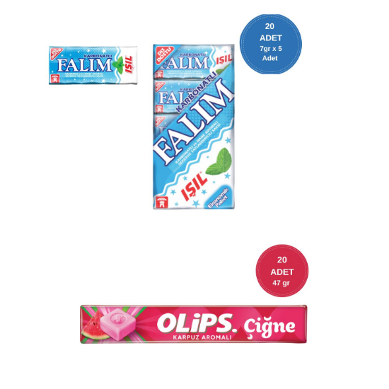 Falım (7gr x 5) x 20 - Olips (28gr x 20) Avantajlı Işıl Sakız ve Olips Çiğne Karpuz Şekerleme Paketi