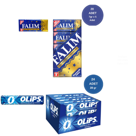 Falım (7gr x 5) x 20 - Olips (28gr x 24) Avantajlı Damla Sakız ve Olips Mentol Okaliptus Aromalı Şekerleme Paketi