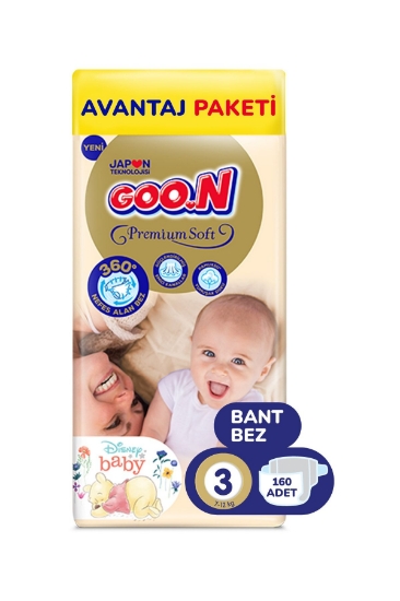 Goo.n Premium Soft 3 Numara Süper Yumuşak Bant Bebek Bezi 160 Adet